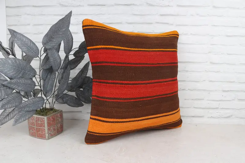 Pillow for Sofa, Turkish Kilim Pillow, Rustic Cushion, Pillow Case, 22x22 Bronze Cushion Cover, Vintage Pillow, Pattern Throw Pillow Case - 4