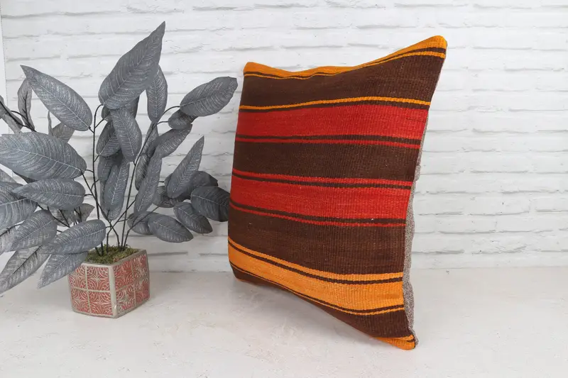 Pillow for Sofa, Turkish Kilim Pillow, Rustic Cushion, Pillow Case, 22x22 Bronze Cushion Cover, Vintage Pillow, Pattern Throw Pillow Case - 5