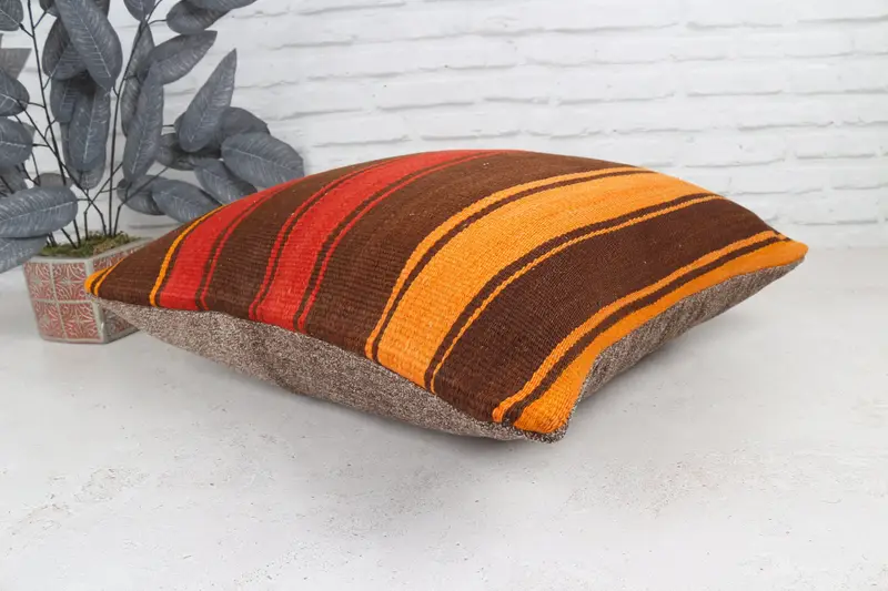Pillow for Sofa, Turkish Kilim Pillow, Rustic Cushion, Pillow Case, 22x22 Bronze Cushion Cover, Vintage Pillow, Pattern Throw Pillow Case - 7