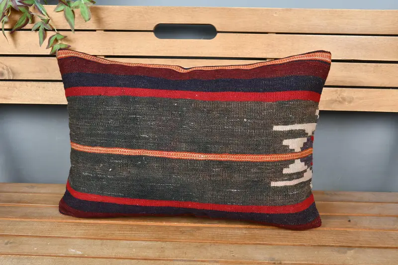 Turkish Kilim Pillow, Boho Pillow, Outdoor Throw Cushion, Sustainable Pillow Cover, 16x24 Gray Cushion Case, Pillow Sham, Gift Pillow - 6