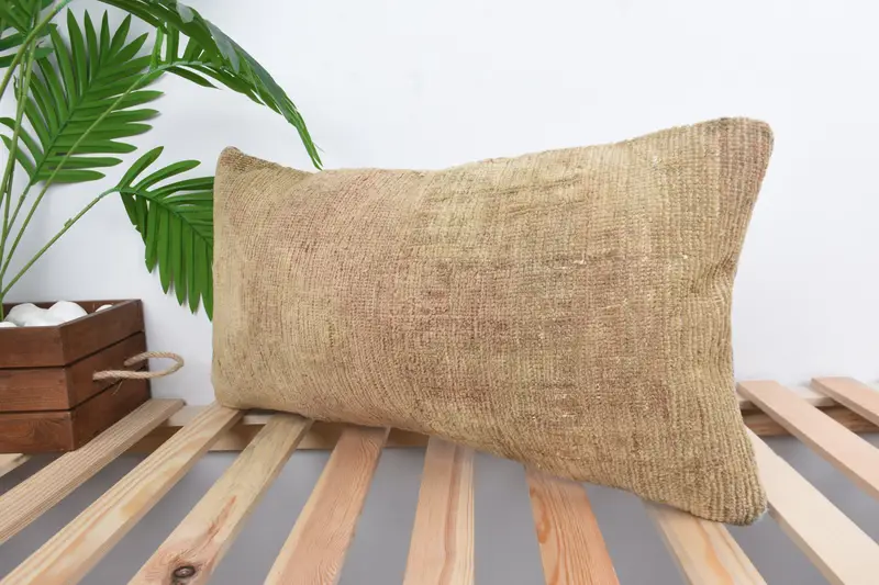 Pillow Case, Boho Pillow, 12x24 Brown Pillow Sham, Ethnical Kilim Rug Pillow, Vintage Kilim Pillow - 5