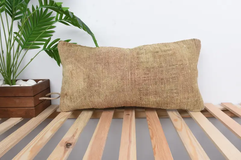 Pillow Case, Boho Pillow, 12x24 Brown Pillow Sham, Ethnical Kilim Rug Pillow, Vintage Kilim Pillow - 1