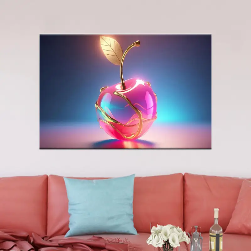 エレガントな抽象的なチェリー キャンバス プリント - 鮮やかなフルーツ デザイン