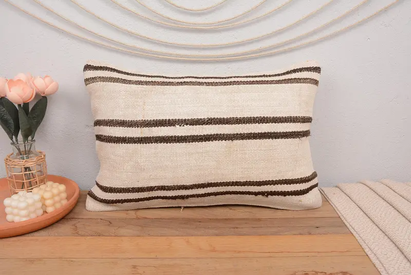 Sustainable Pillow, Kilim Pillow Cover, Kilim Cushion Sham, Pillow, Decorative Bolster Pillow Case, 16x24 Beige Cushion Cover, Boho Pillow - 2