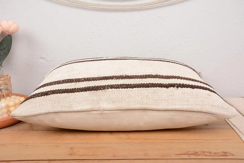 Sustainable Pillow, Kilim Pillow Cover, Kilim Cushion Sham, Pillow, Decorative Bolster Pillow Case, 16x24 Beige Cushion Cover, Boho Pillow - 5