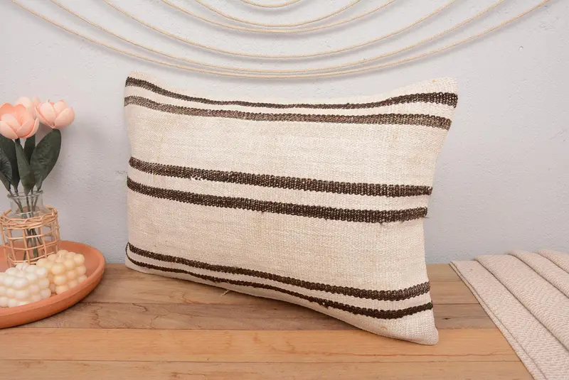 Sustainable Pillow, Kilim Pillow Cover, Kilim Cushion Sham, Pillow, Decorative Bolster Pillow Case, 16x24 Beige Cushion Cover, Boho Pillow - 4