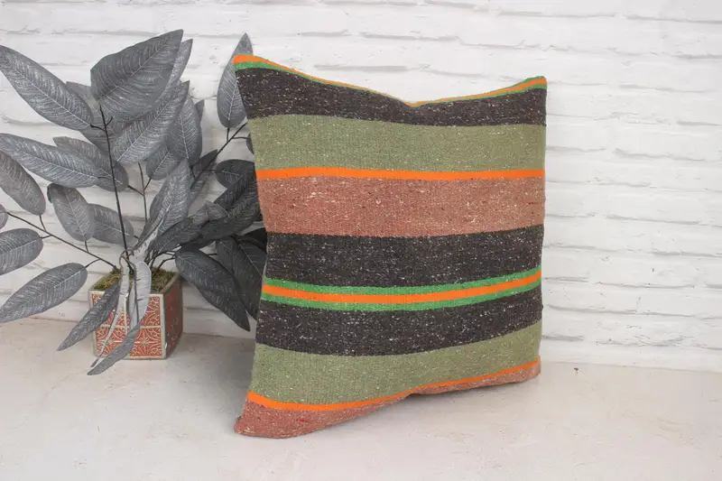 Pet Cushion, Cushion, Vintage Kilim Pillow Cushion, Handmade Kilim Cushion, Ethnical Kilim Rug Pillow, 20x20 Green Cushion Case, Antique Pillows - 3