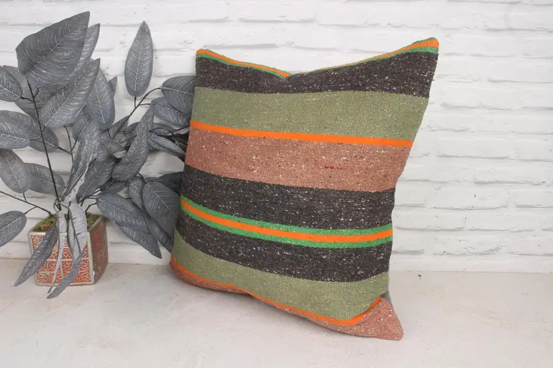 Pet Cushion, Cushion, Vintage Kilim Pillow Cushion, Handmade Kilim Cushion, Ethnical Kilim Rug Pillow, 20x20 Green Cushion Case, Antique Pillows - 4
