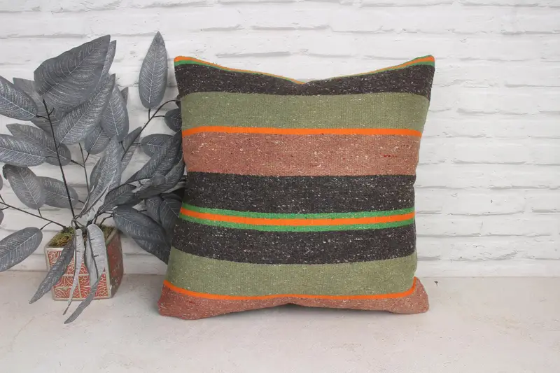 Pet Cushion, Cushion, Vintage Kilim Pillow Cushion, Handmade Kilim Cushion, Ethnical Kilim Rug Pillow, 20x20 Green Cushion Case, Antique Pillows - 1