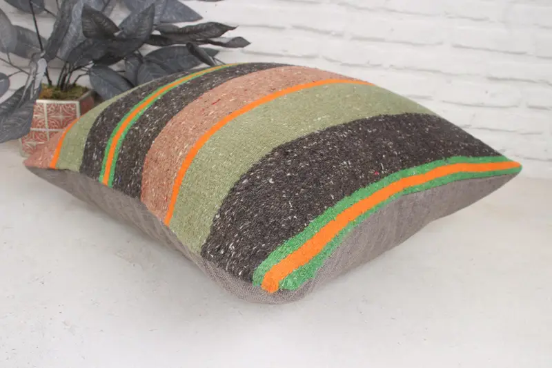 Pet Cushion, Cushion, Vintage Kilim Pillow Cushion, Handmade Kilim Cushion, Ethnical Kilim Rug Pillow, 20x20 Green Cushion Case, Antique Pillows - 6