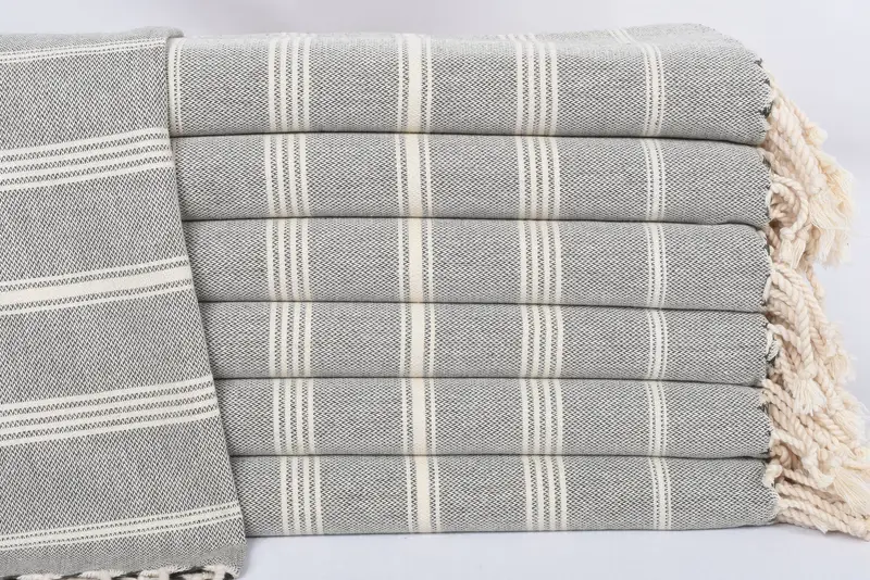 Custom Hand Towel Monogram Khaki Green Striped, Organic Cotton, 38x24 Inches