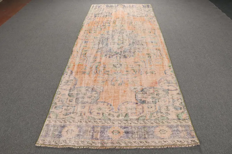 Türkischer 4 x 9,9 Fuß großer Teppich, Vintage-Teppich, oranger Tarn-Wollteppich - 1