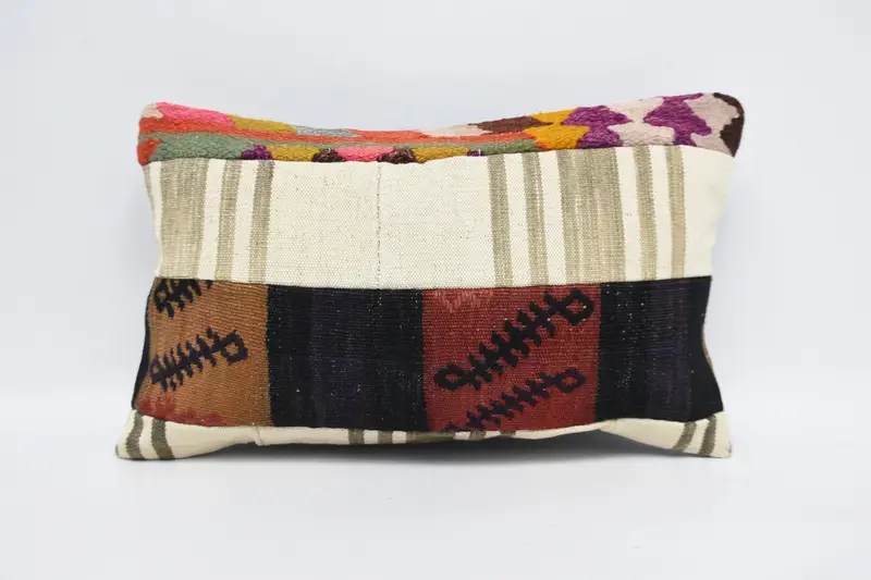 Vintage Moroccan Pillow, 12x20 inch Striped White Pillow Case - 1