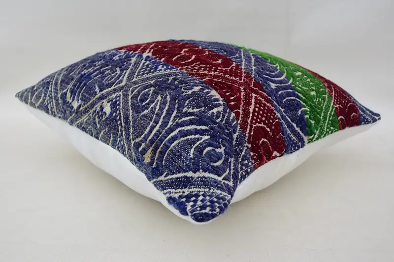 Kilim Pillow Cover, Indoor Pillow Sham, Chair Pillow Sham, 16x16 Blue Cushion Case, Yoga Pillow, Handmade Kilim Cushion, Cushion Case, Boho Pillow - 6
