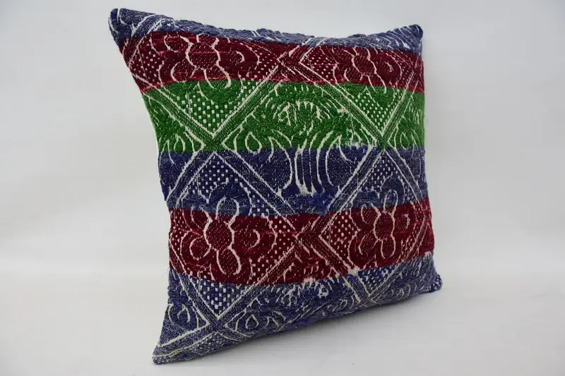 Kilim Pillow Cover, Indoor Pillow Sham, Chair Pillow Sham, 16x16 Blue Cushion Case, Yoga Pillow, Handmade Kilim Cushion, Cushion Case, Boho Pillow - 2