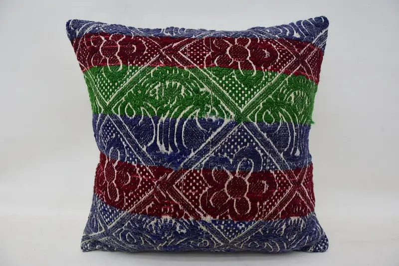 Kilim Pillow Cover, Indoor Pillow Sham, Chair Pillow Sham, 16x16 Blue Cushion Case, Yoga Pillow, Handmade Kilim Cushion, Cushion Case, Boho Pillow - 1