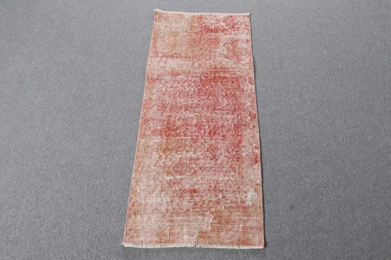 1.5x4 ft Vintage Türk Halısı, Küçük Halı, Kırmızı Oushak Bitki ve Ağaç Halısı - 1