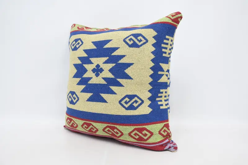 Comfy Throw Cushion Cover, Interior Designer Pillow, Kilim Pillow Cover, Handwoven Pillow Case, Pillow for Couch, Pillow Sham, 28x28 Blue Pillow - 4