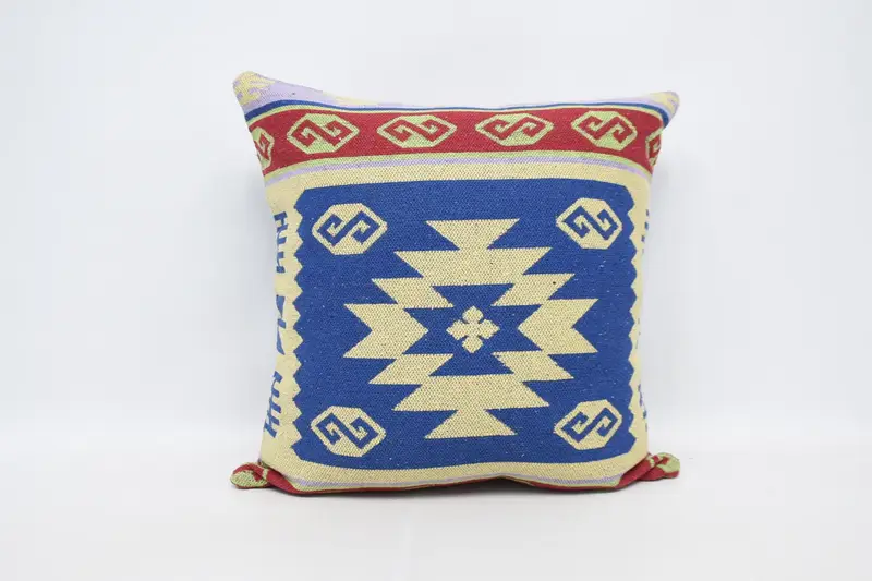 Comfy Throw Cushion Cover, Interior Designer Pillow, Kilim Pillow Cover, Handwoven Pillow Case, Pillow for Couch, Pillow Sham, 28x28 Blue Pillow - 6