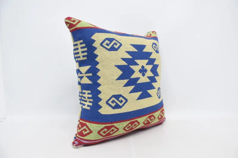Comfy Throw Cushion Cover, Interior Designer Pillow, Kilim Pillow Cover, Handwoven Pillow Case, Pillow for Couch, Pillow Sham, 28x28 Blue Pillow - 3