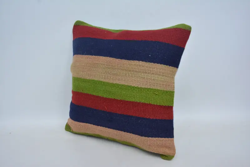 Custom Cushion, Turkish Pillow, Pillow for Sofa, 16x16 Blue Cushion Cover, Cushion Cover, Vintage Kilim Pillow, Vintage Throw Cushion Cover - 4