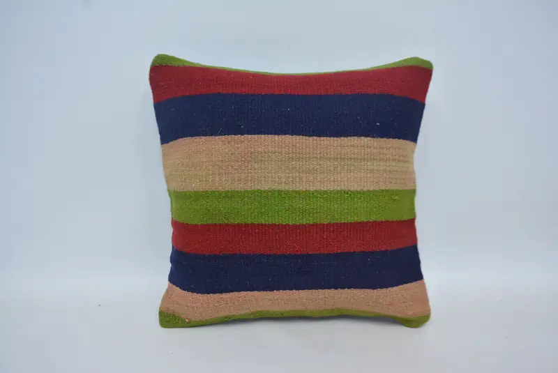 Custom Cushion, Turkish Pillow, Pillow for Sofa, 16x16 Blue Cushion Cover, Cushion Cover, Vintage Kilim Pillow, Vintage Throw Cushion Cover - 1