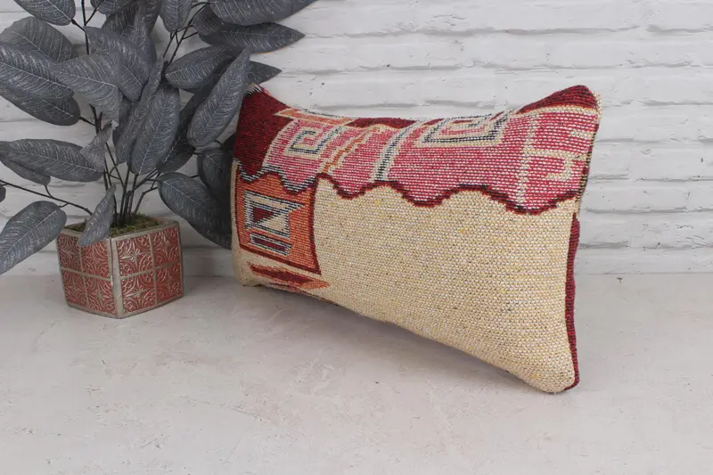 Vintage Kilim Pillow, 12x24 Beige Pillow Cover, Hippie Throw Pillow Cover, Ethnical Kilim Rug Pillow, Boho Pillow Sham Cover, Pillow Sham - 4