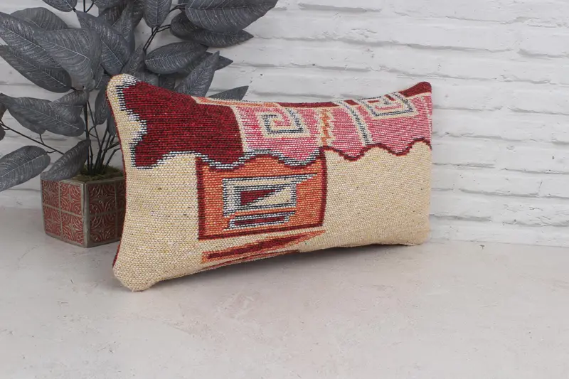 Vintage Kilim Pillow, 12x24 Beige Pillow Cover, Hippie Throw Pillow Cover, Ethnical Kilim Rug Pillow, Boho Pillow Sham Cover, Pillow Sham - 3