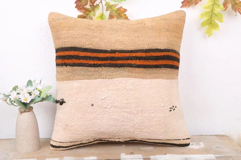 Vintage Kilim Throw Pillow, 18x18 Beige Cushion Case, Pillow Cover, Ethnical Kilim Rug Pillow, Christmas Cushion Cover, Vintage Pillow - 2