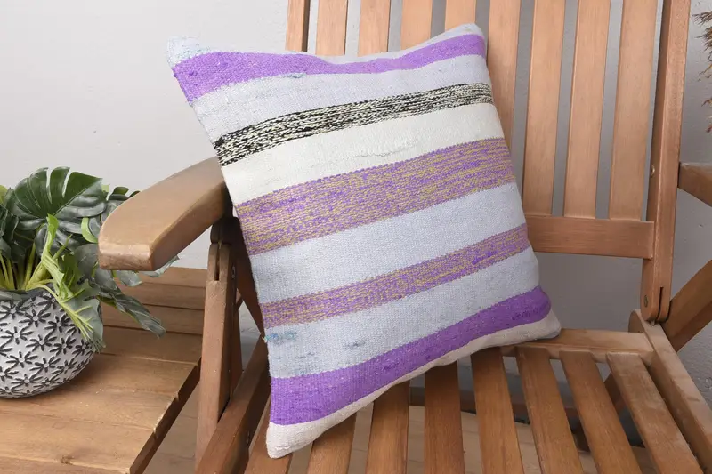 One Of A Kind Pillow Cover, Gift Pillow, Cushion Cover, 16x16 Purple Pillow Cover, Pillow for Couch, Ethnical Kilim Rug Pillow - 2