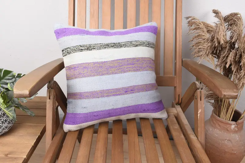 One Of A Kind Pillow Cover, Gift Pillow, Cushion Cover, 16x16 Purple Pillow Cover, Pillow for Couch, Ethnical Kilim Rug Pillow - 1