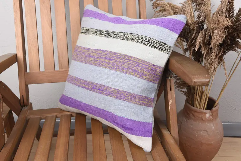 One Of A Kind Pillow Cover, Gift Pillow, Cushion Cover, 16x16 Purple Pillow Cover, Pillow for Couch, Ethnical Kilim Rug Pillow - 3