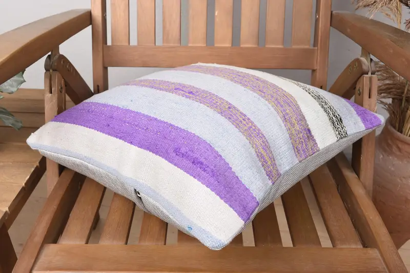 One Of A Kind Pillow Cover, Gift Pillow, Cushion Cover, 16x16 Purple Pillow Cover, Pillow for Couch, Ethnical Kilim Rug Pillow - 4
