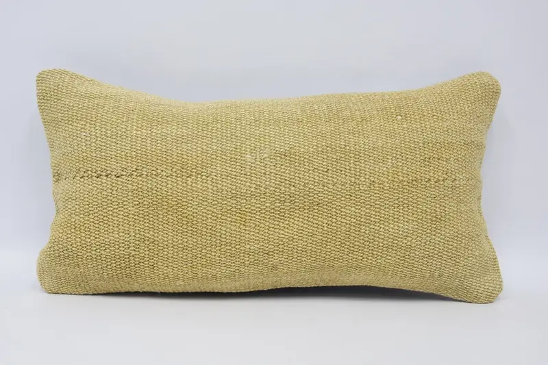 Beige Contemporary Throw Cushion Cover, Handwoven 20x40 cm Pillowcase, Moroccan Plaid Pillow Case - 1