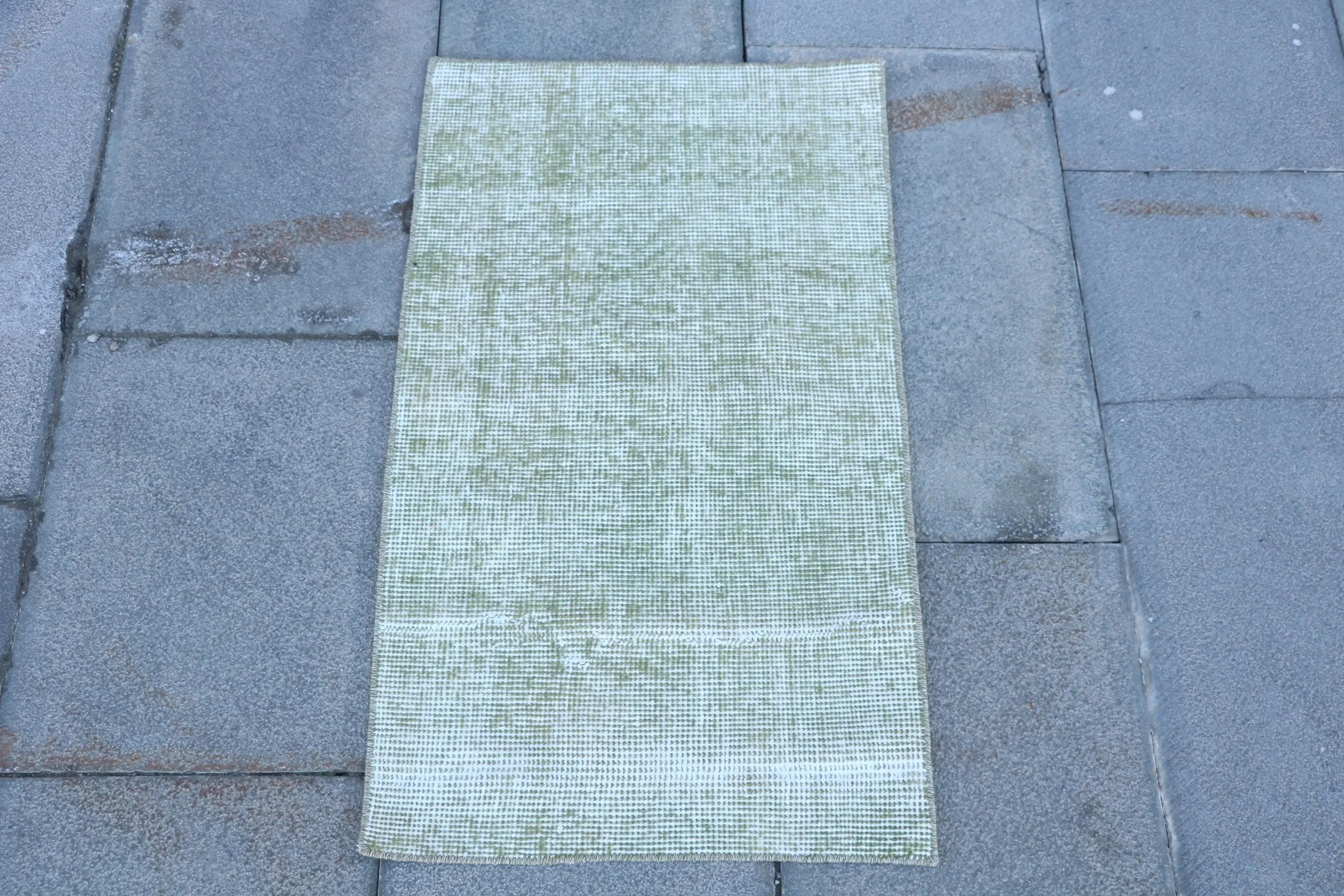 Vintage Turkish Rug 1.4x2.5 ft, Green Small Camouflage Wool Rug - 1