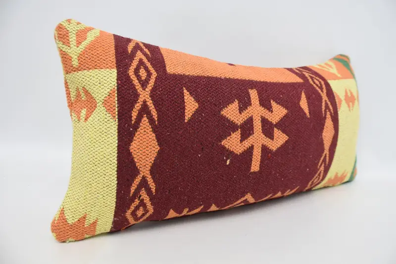 Pillow, Pillow for Couch, Pet Pillow Sham, 12x24 Orange Cushion Case, Accent Pillow Sham, Interior Designer Pillow, Turkish Kilim Pillow - 3