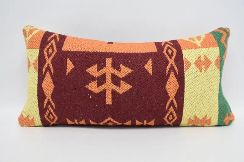 Pillow, Pillow for Couch, Pet Pillow Sham, 12x24 Orange Cushion Case, Accent Pillow Sham, Interior Designer Pillow, Turkish Kilim Pillow - 1