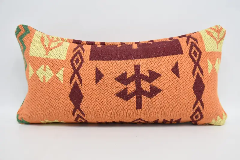 Pillow, Pillow for Couch, Pet Pillow Sham, 12x24 Orange Cushion Case, Accent Pillow Sham, Interior Designer Pillow, Turkish Kilim Pillow - 5