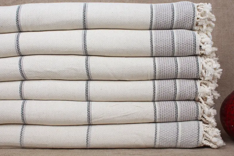 Turkish Throw Blanket Brown Striped, Handwoven Linen Beach Blanket, 95x103 Inches