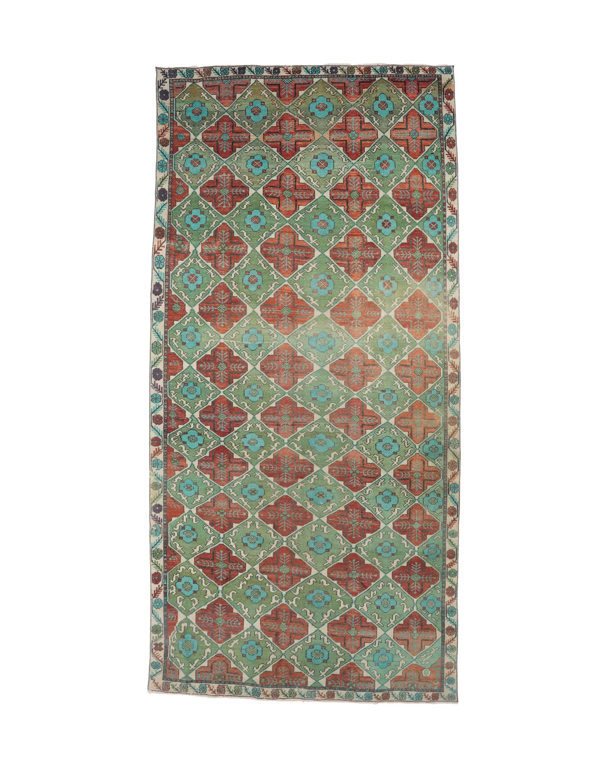 Turkish Rug, Oversize 6.1x12.5 ft Vintage Rug, Green Patchwork Wool Rug - 1
