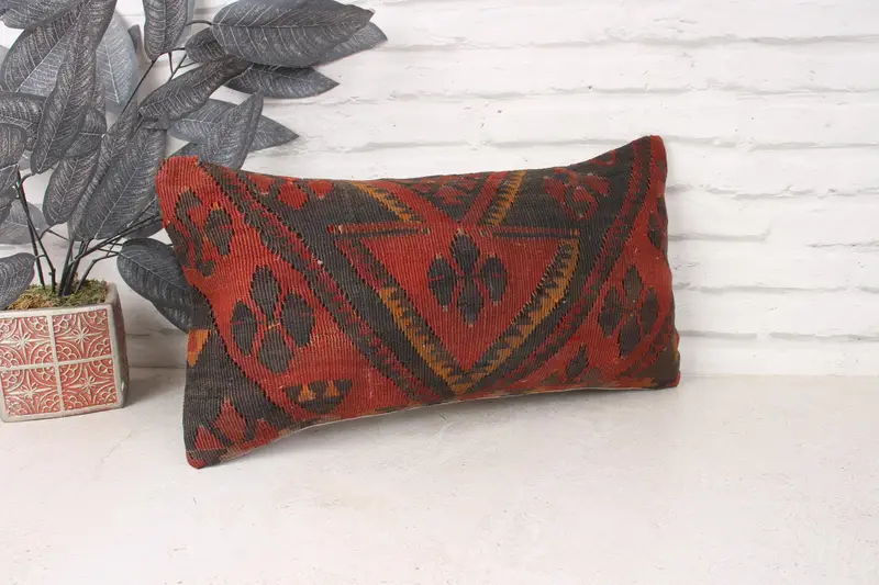 Couch Pillow Case, Vintage Kilim Pillow, Armchair Cushion, 10x20 Red Pillow, Turkish Kilim Pillow, Vintage Pillow, Kilim Cushion Sham, Pillow Cover - 3