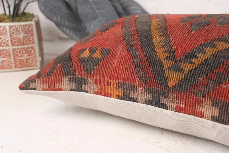 Couch Pillow Case, Vintage Kilim Pillow, Armchair Cushion, 10x20 Red Pillow, Turkish Kilim Pillow, Vintage Pillow, Kilim Cushion Sham, Pillow Cover - 6