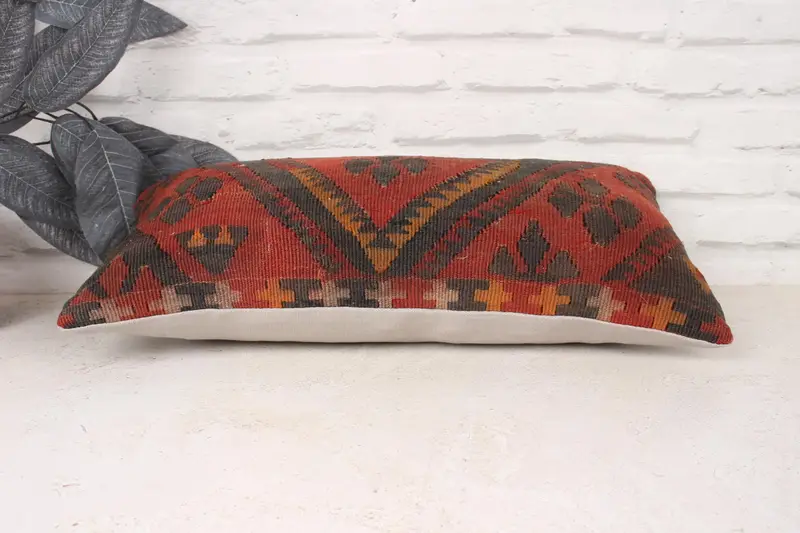 Couch Pillow Case, Vintage Kilim Pillow, Armchair Cushion, 10x20 Red Pillow, Turkish Kilim Pillow, Vintage Pillow, Kilim Cushion Sham, Pillow Cover - 5