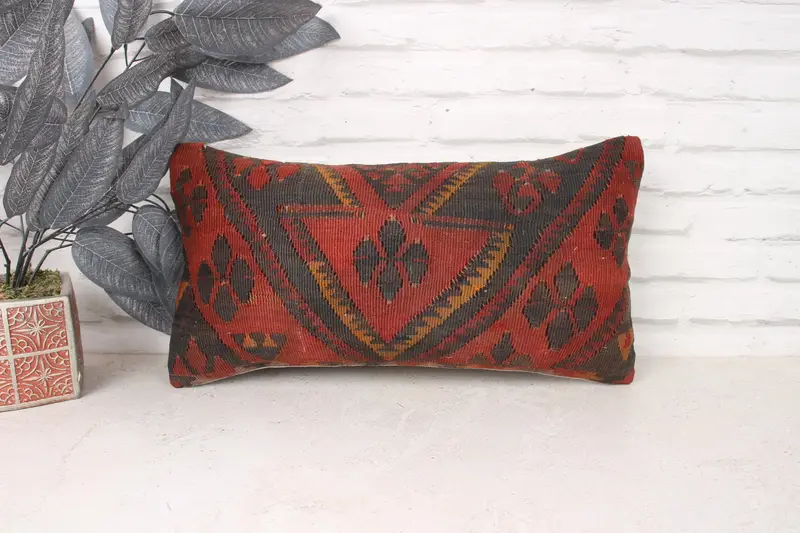 Couch Pillow Case, Vintage Kilim Pillow, Armchair Cushion, 10x20 Red Pillow, Turkish Kilim Pillow, Vintage Pillow, Kilim Cushion Sham, Pillow Cover - 1