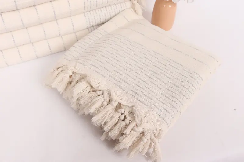 Throw Blanket, Wedding Hand Made Gift, Boho Throw Blankets, Turkish Cotton Blanket, 98x92 Cotton Striped Design Towel, Woven Blanket, Handmade Gift - 5