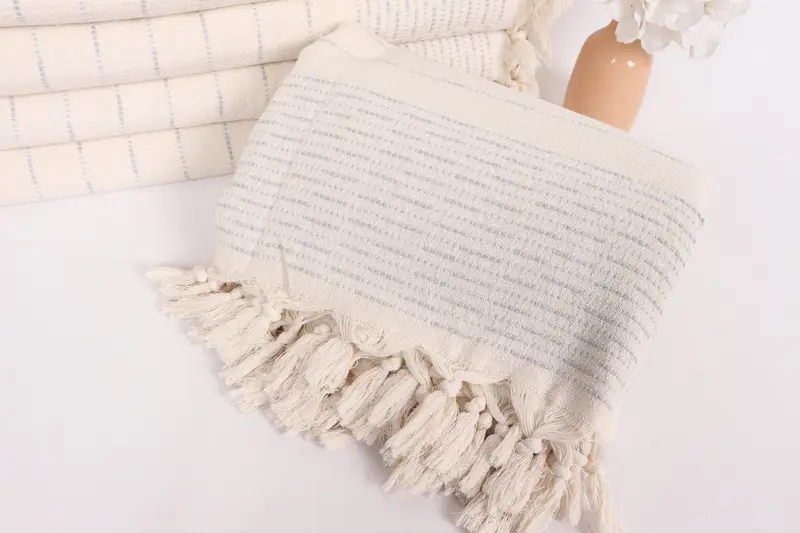 Throw Blanket, Wedding Hand Made Gift, Boho Throw Blankets, Turkish Cotton Blanket, 98x92 Cotton Striped Design Towel, Woven Blanket, Handmade Gift - 4