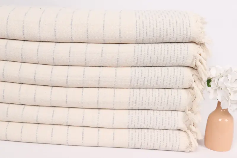 Throw Blanket, Wedding Hand Made Gift, Boho Throw Blankets, Turkish Cotton Blanket, 98x92 Cotton Striped Design Towel, Woven Blanket, Handmade Gift - 3