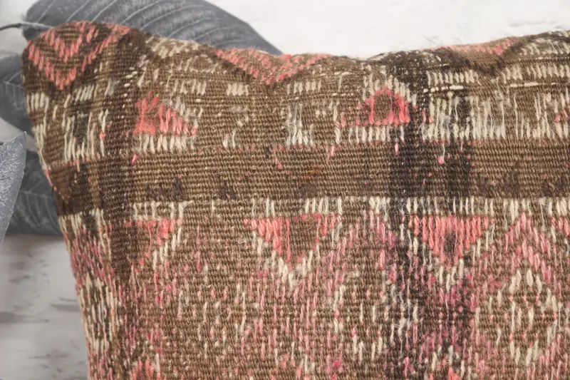 Pillow for Sofa, Boho Pillow Sham Cover, 16x16 Brown Pillow Cover, Pillow, Ottoman Pillow, Turkish Bench Pillow Case, Kilim Cushion Sham - 2
