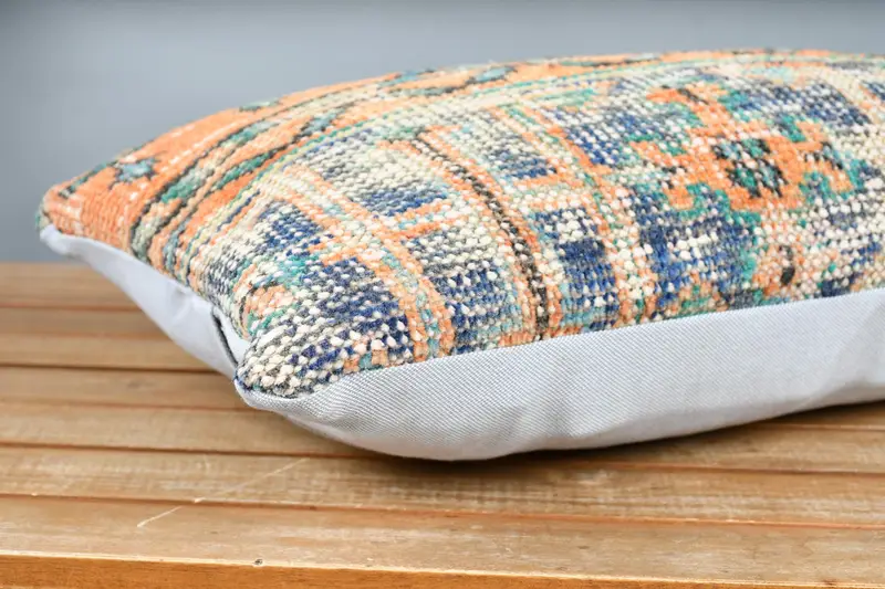 Boho Pillow, Vintage Kilim Throw Pillow, Decorative Cushion Cover, 12x24 Blue Cushion, Toss Cushion Cover, Cushion Cover, Kilim Pillow Cover - 4