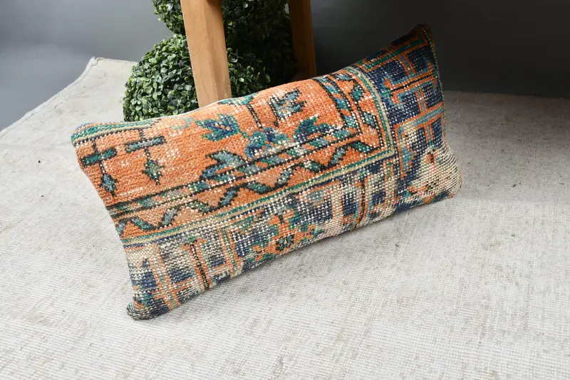 Boho Pillow, Vintage Kilim Throw Pillow, Decorative Cushion Cover, 12x24 Blue Cushion, Toss Cushion Cover, Cushion Cover, Kilim Pillow Cover - 7
